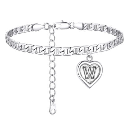 Mariner Chain Initial Heart Charm Anklet for Women