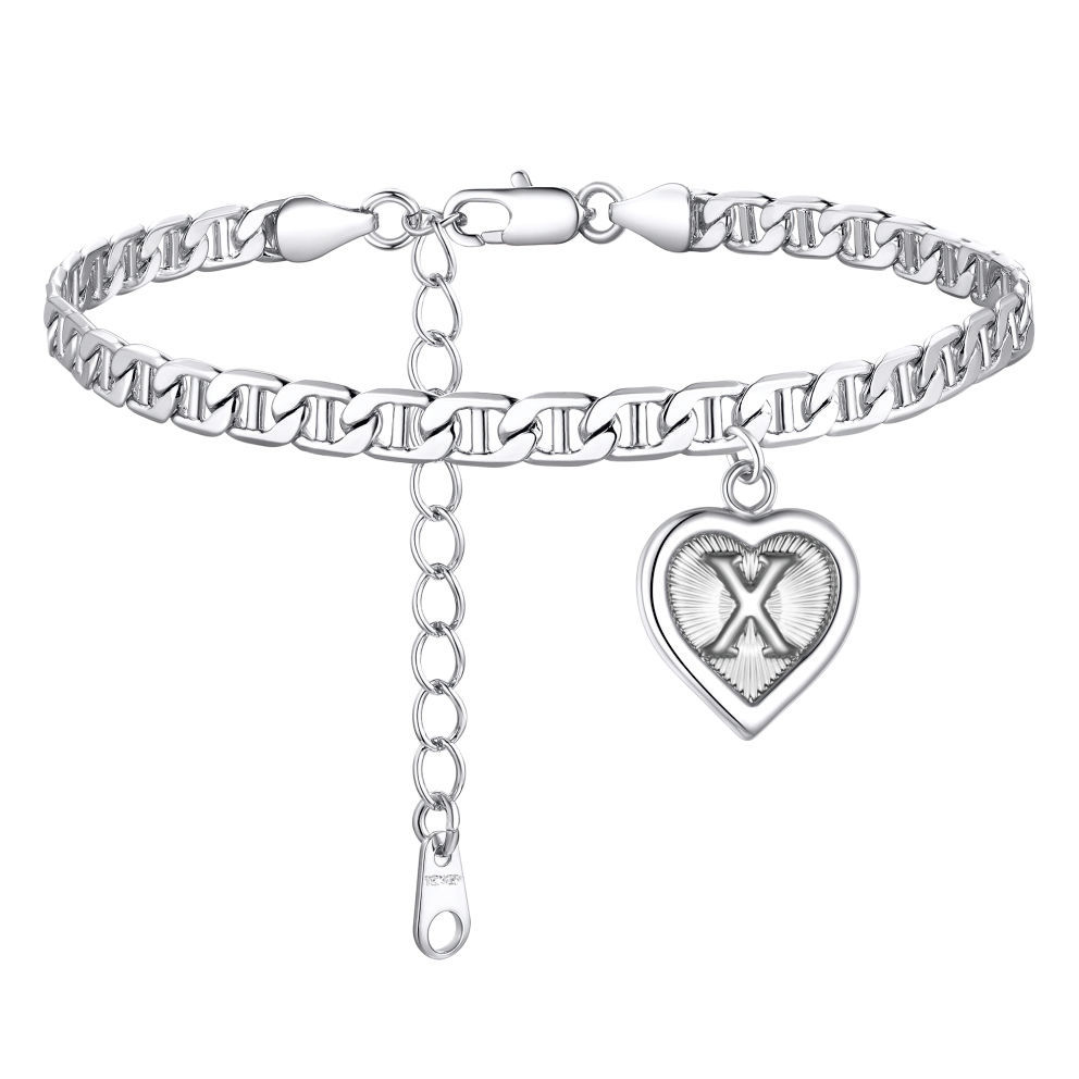 Mariner Chain Initial Heart Charm Anklet for Women