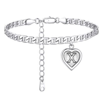Mariner Chain Initial Heart Charm Anklet for Women