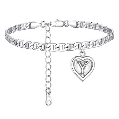 Mariner Chain Initial Heart Charm Anklet for Women