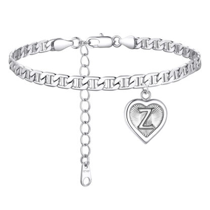 Mariner Chain Initial Heart Charm Anklet for Women