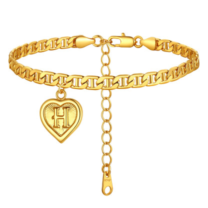Mariner Chain Initial Heart Charm Anklet for Women