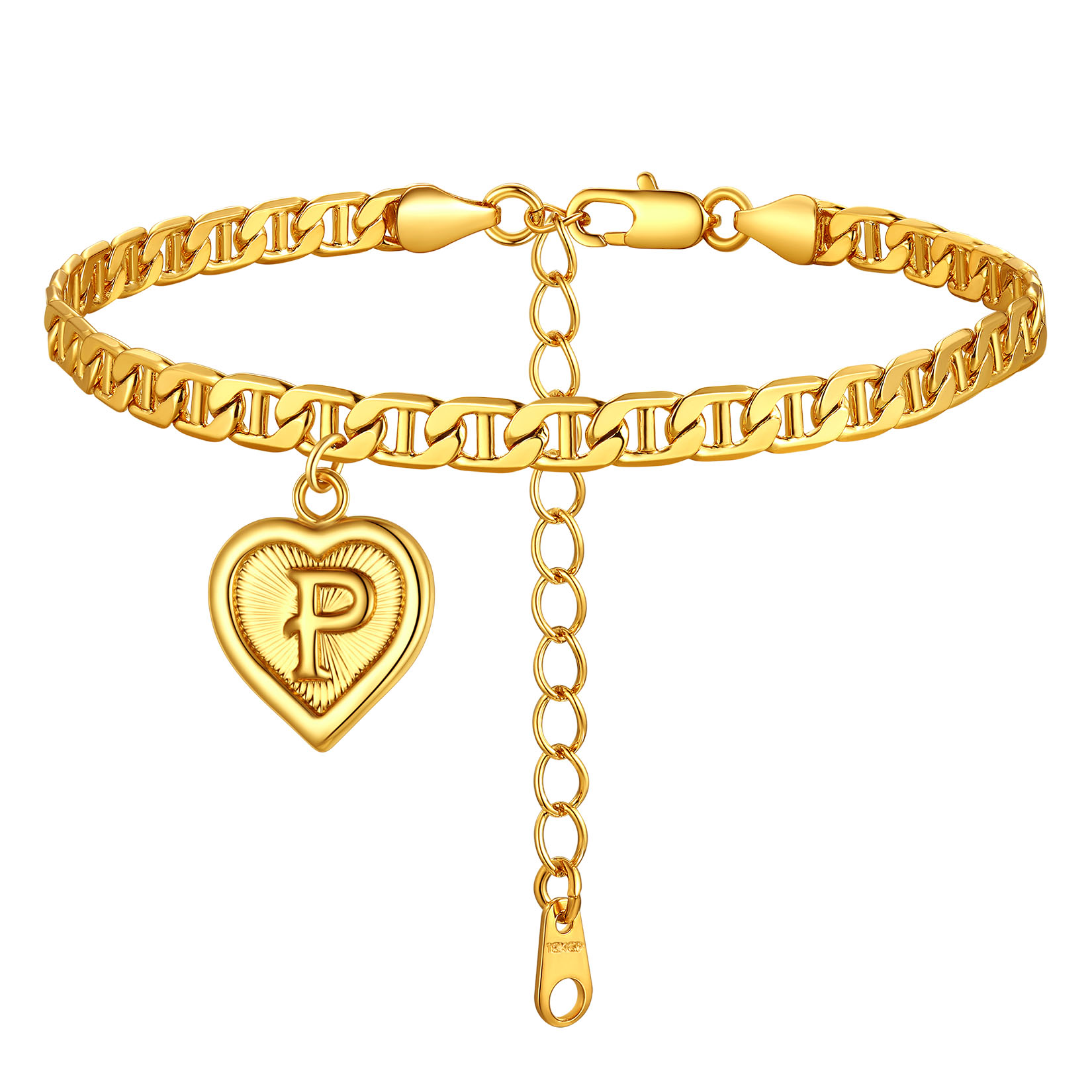 Mariner Chain Initial Heart Charm Anklet for Women