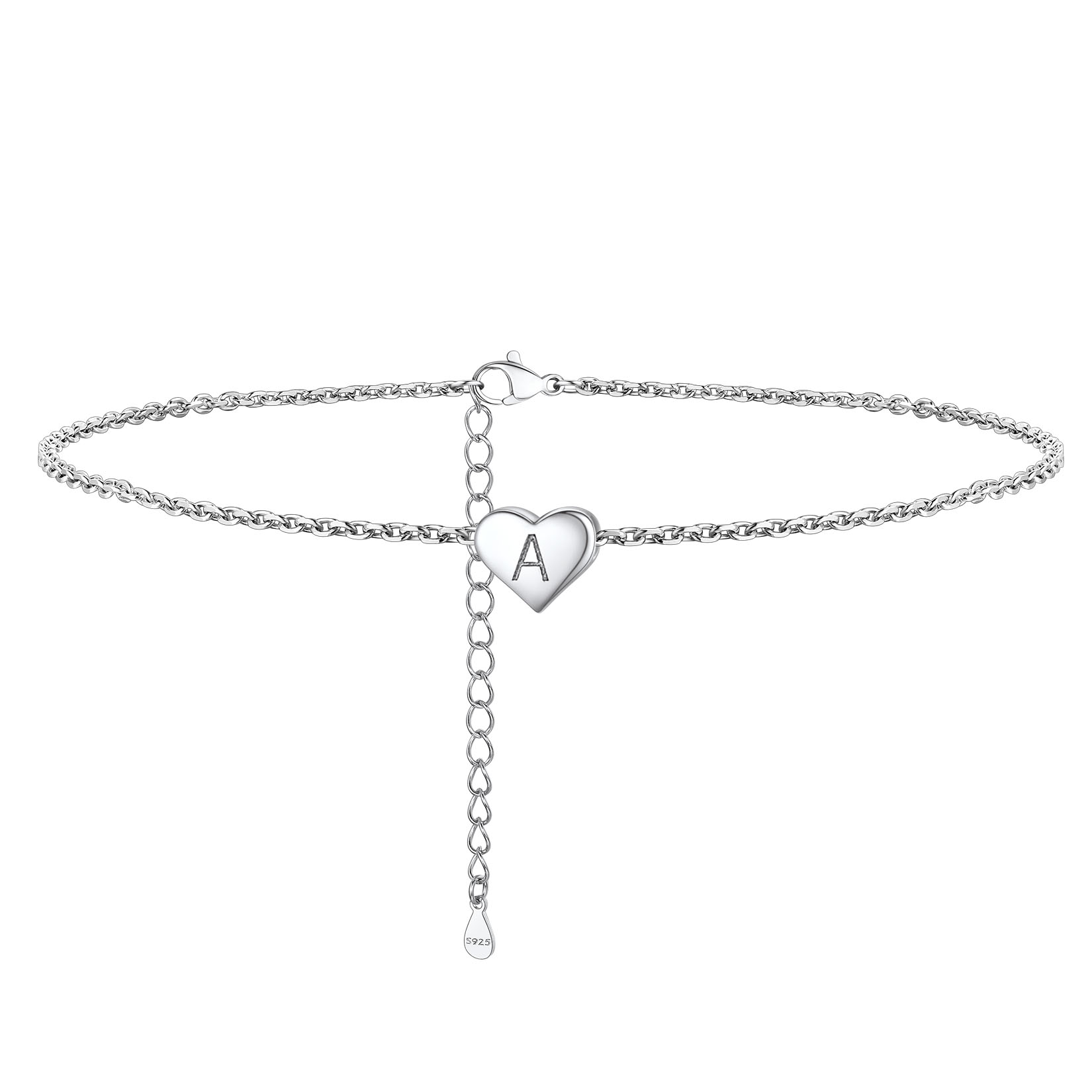 925 Sterling Silver Initial Anklets Dainty Heart Ankle Bracelet For Women 