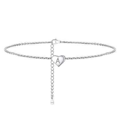 925 Sterling Silver Initial Anklets Dainty Heart Ankle Bracelet For Women 