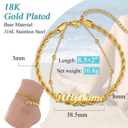 Personalized Twist Chain Name Anklets 