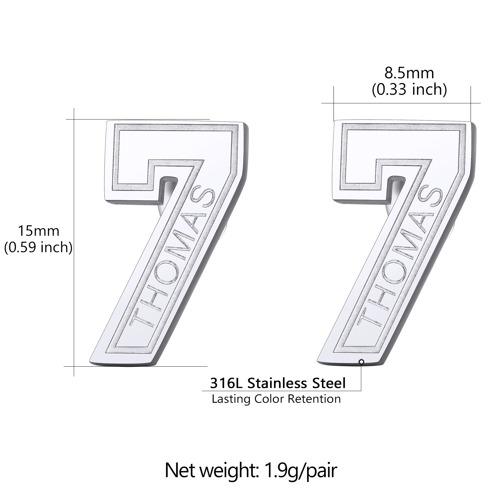 Custom Name Sport Number Stud Earrings for Men size 1