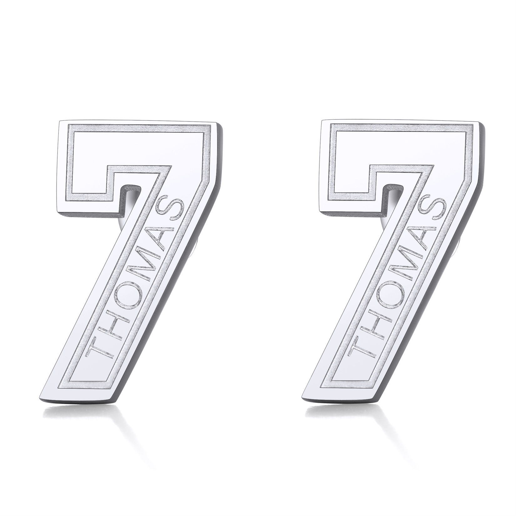 Custom Name Sport Stud Number Earrings for Men silver