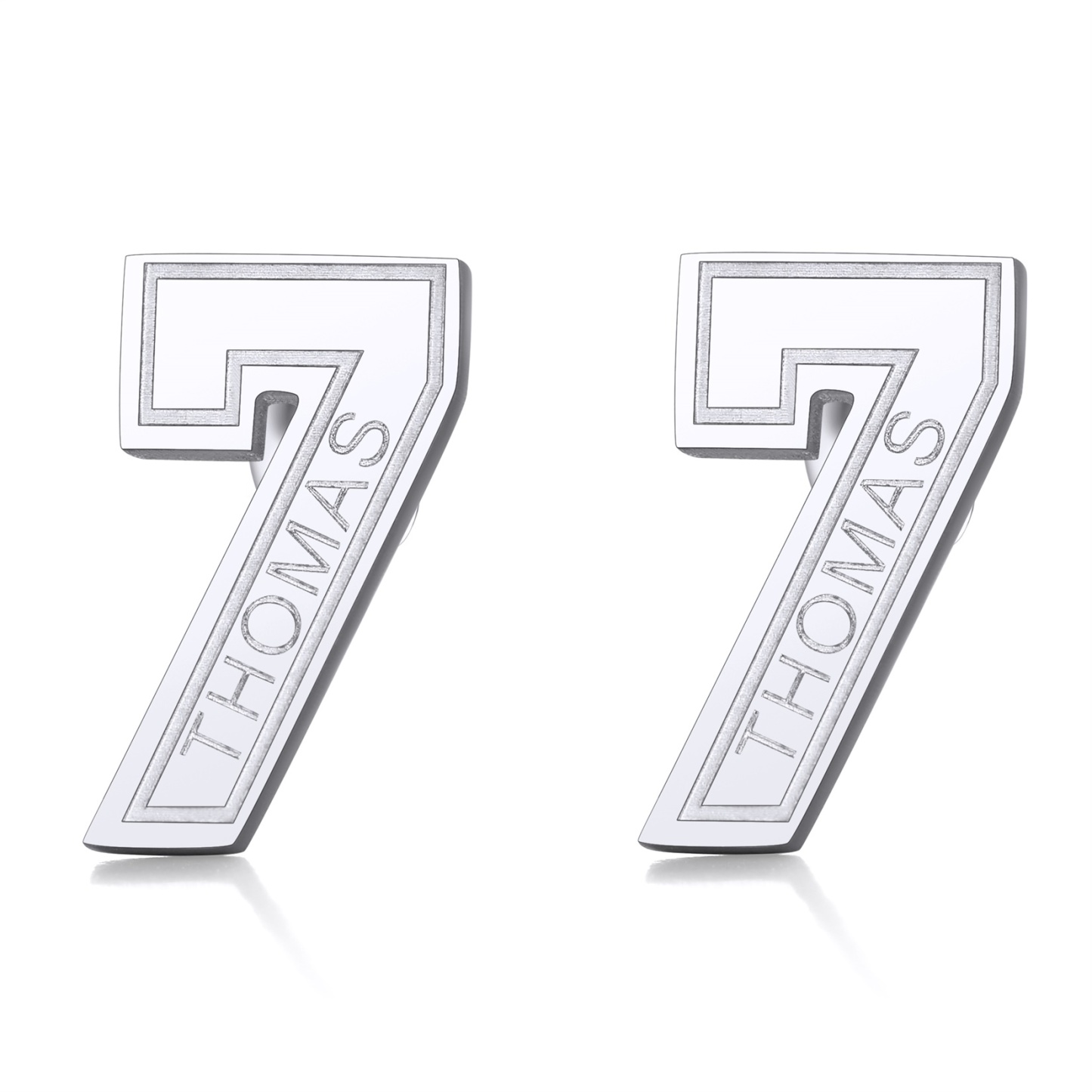 Custom Name Sport Stud Number Earrings for Men silver