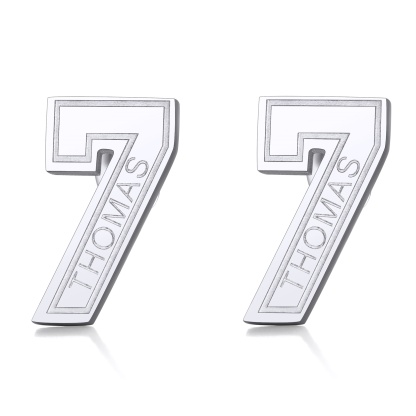 Custom Name Sport Stud Number Earrings for Men silver