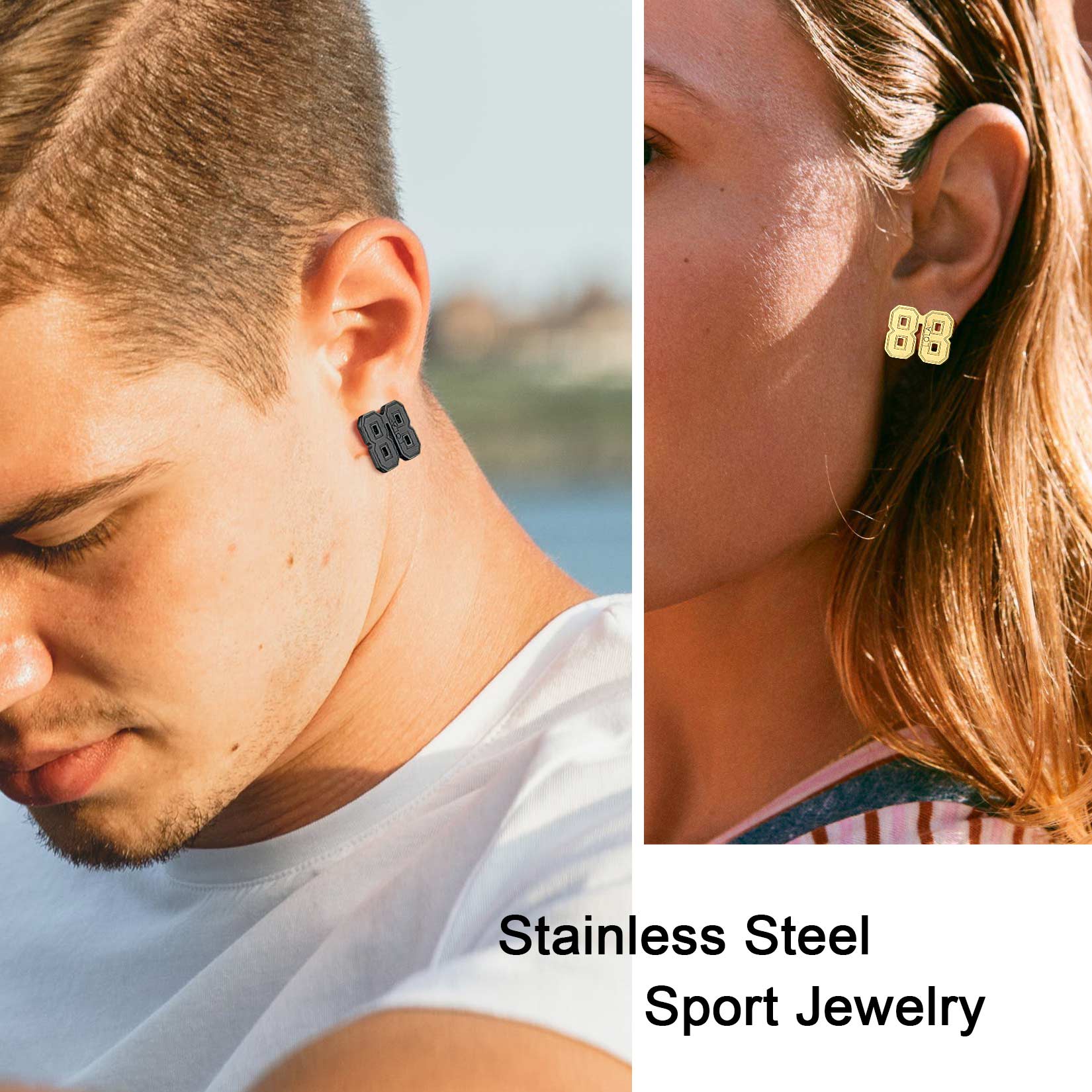 Custom Name Sport Stud Number Earrings for Men model show