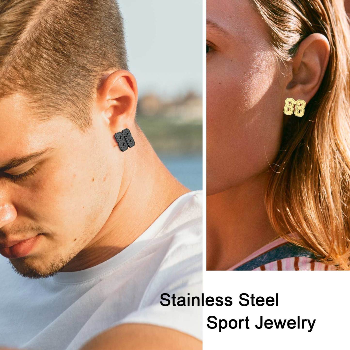 Custom Name Sport Stud Number Earrings for Men model show