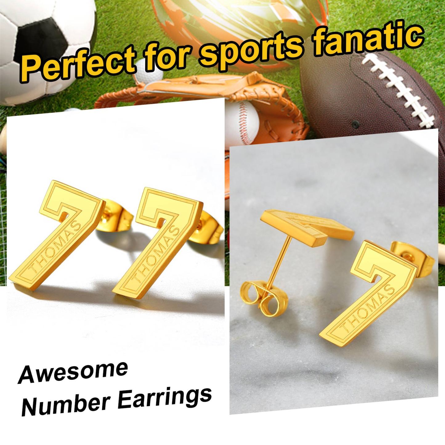 Custom Name Sport Number Earrings for Men 