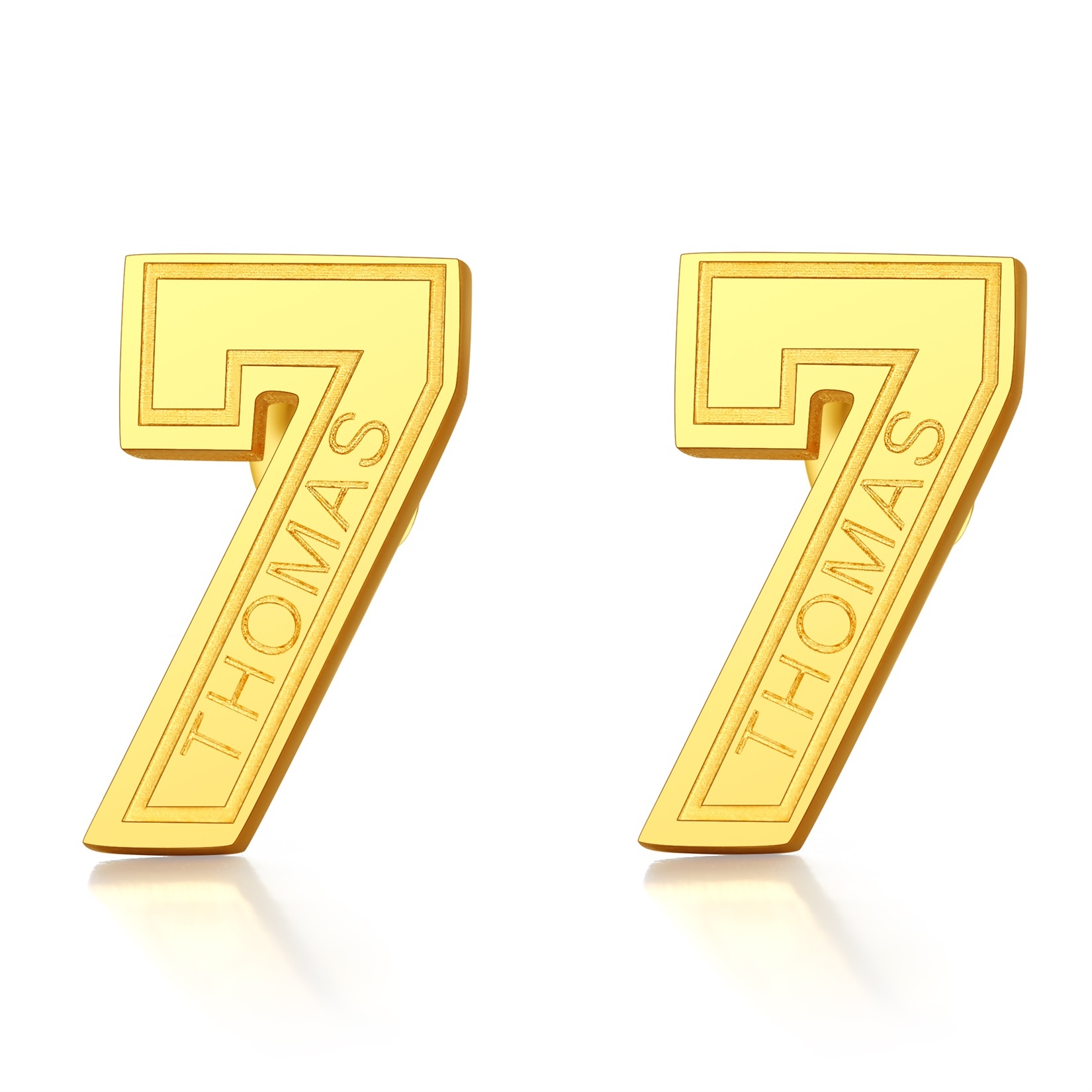 Custom Name Sport Number Stud Earrings for Men gold