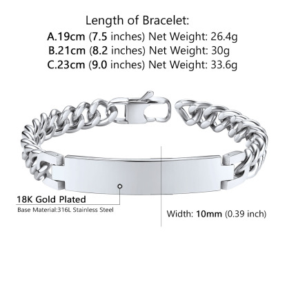 Personalized Stainless Steel Bracelet Cuban Link for Men and Women Size