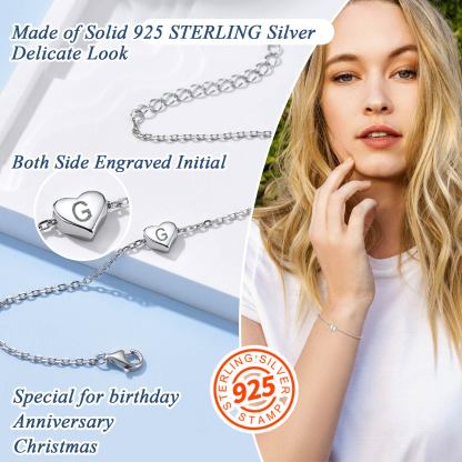925 Sterling Silver Initial Heart Letter Bracelet for Women