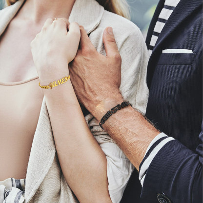 Custom Name Cuban Chain Bracelet for Men model couple