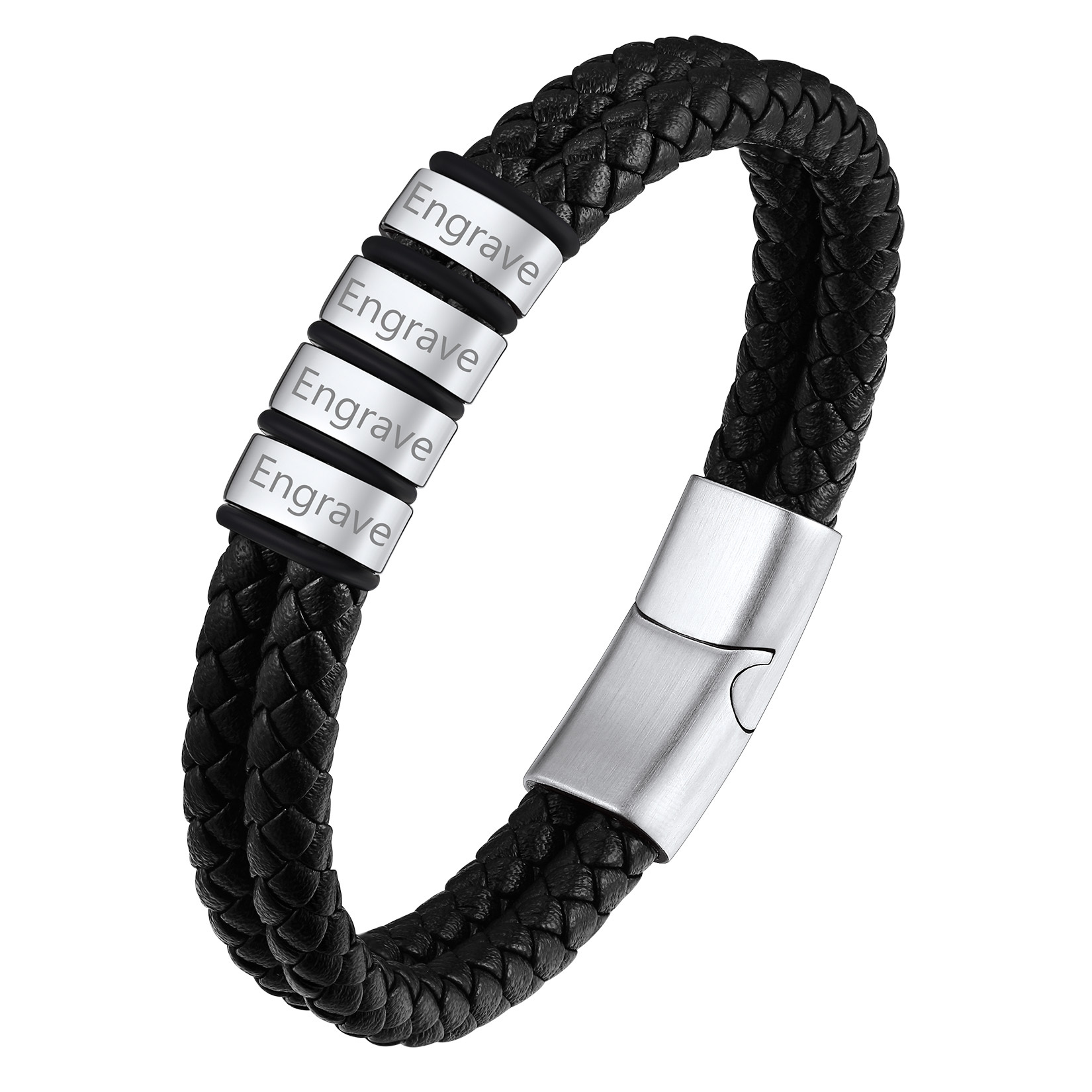 Custom Name Beaded Braided Leather Bracelets For Men