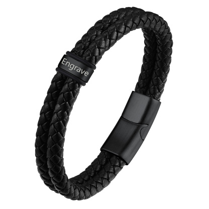 Custom Name Beaded Braided Leather Bracelets For Men black 1