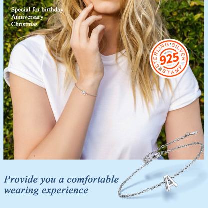 Dainty 925 Sterling Silver Initial Bracelet For Women