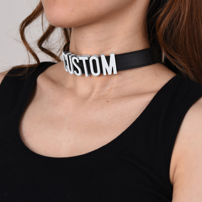 Personalized Women's Choker Leather Name Necklace