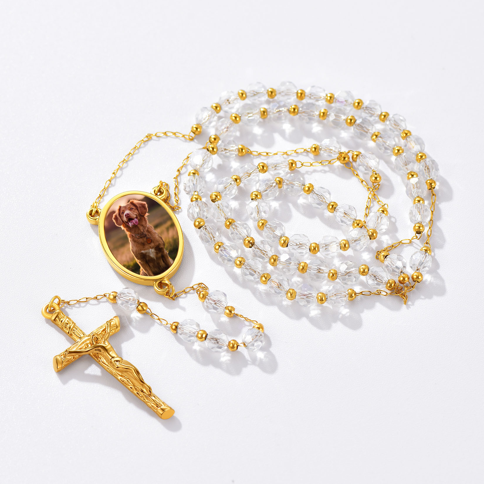 Personalized Picture Custom Rosary Beads Catholic Crucifix Cross Y Necklace
