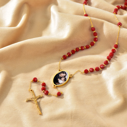 Personalized Picture Custom Rosary Beads Catholic Crucifix Cross Y Necklace