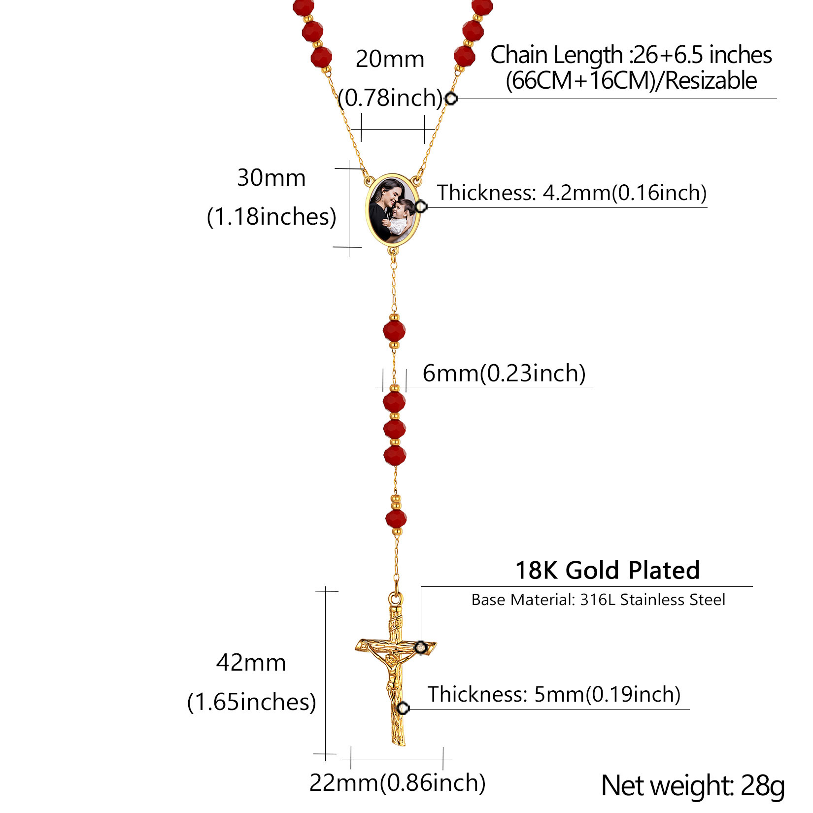 Personalized Picture Custom Rosary Beads Catholic Crucifix Cross Y Necklace