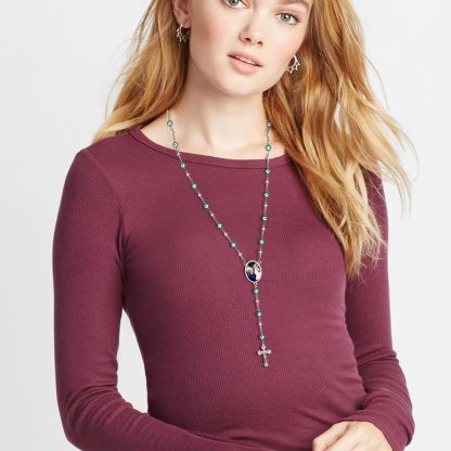 Personalized Photo Rosary Beads Catholic Cross Necklace for Women model