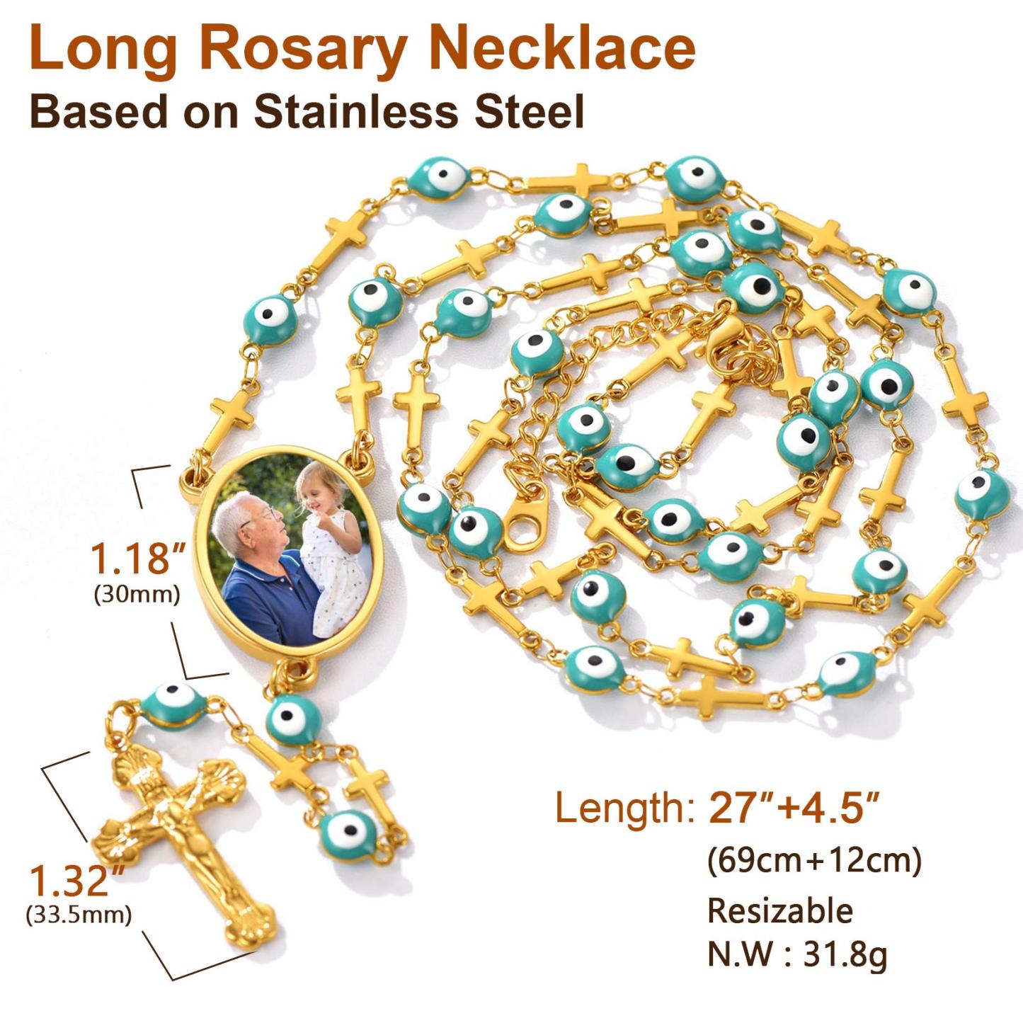 Personalized Photo Rosary Beads Catholic Necklace for Women Men 