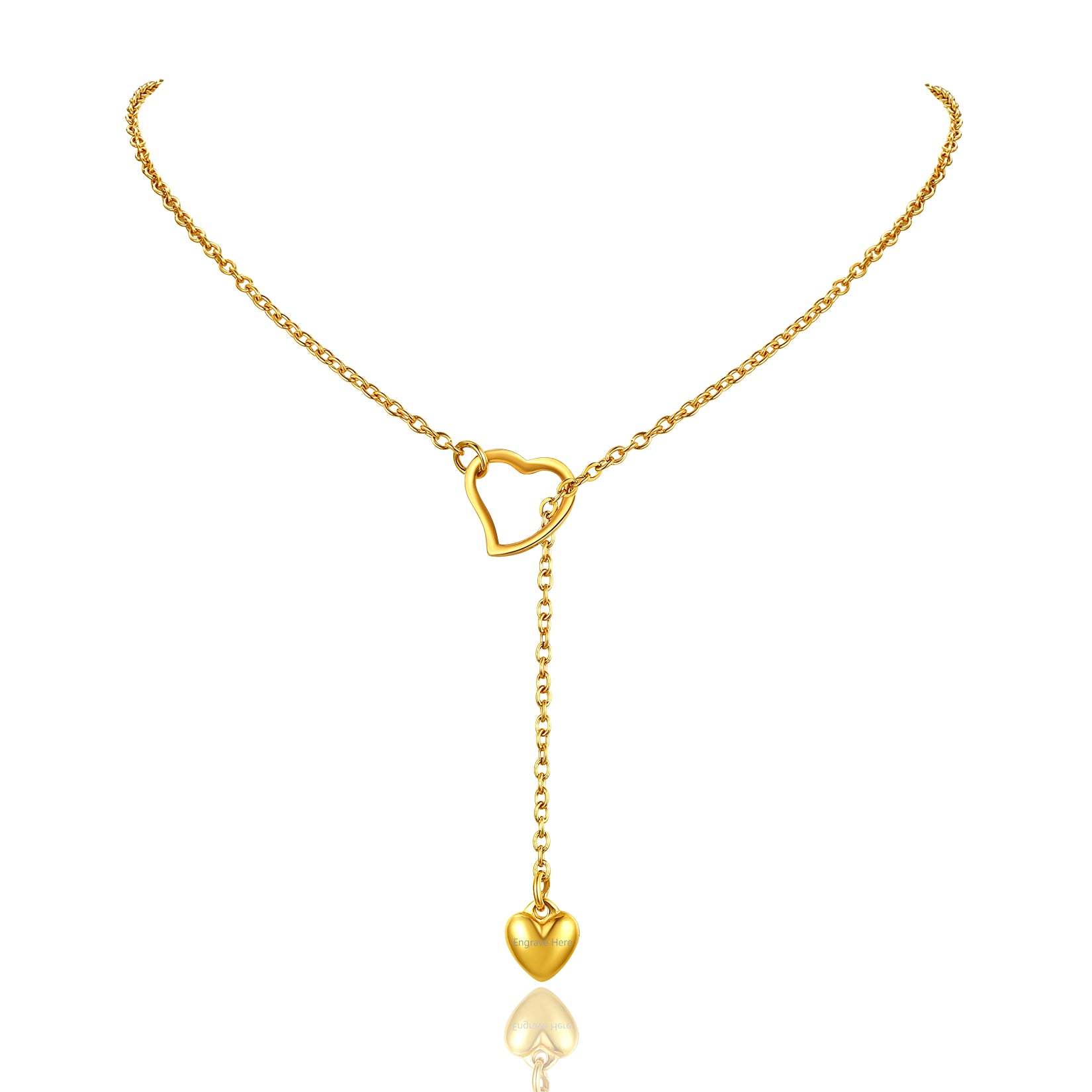 Gold Plated Drop Heart Lariat Y-Necklace 