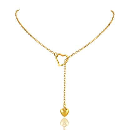 Gold Plated Drop Heart Lariat Y-Necklace 