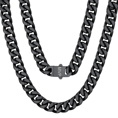 Chunky Miami Cuban Link Chain Hip-Hop Necklace for Men 12mm Black