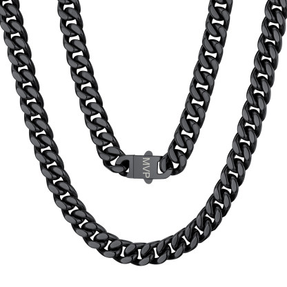 Chunky Miami Cuban Link Chain Hip-Hop Necklace for Men 9mm Black