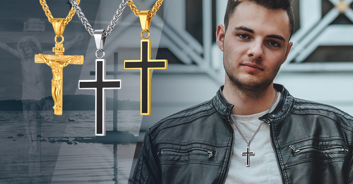 Custom Engravable Cross Necklace for Men With Wheat Chain