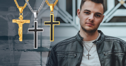 Custom Engravable Cross Necklace for Men With Wheat Chain