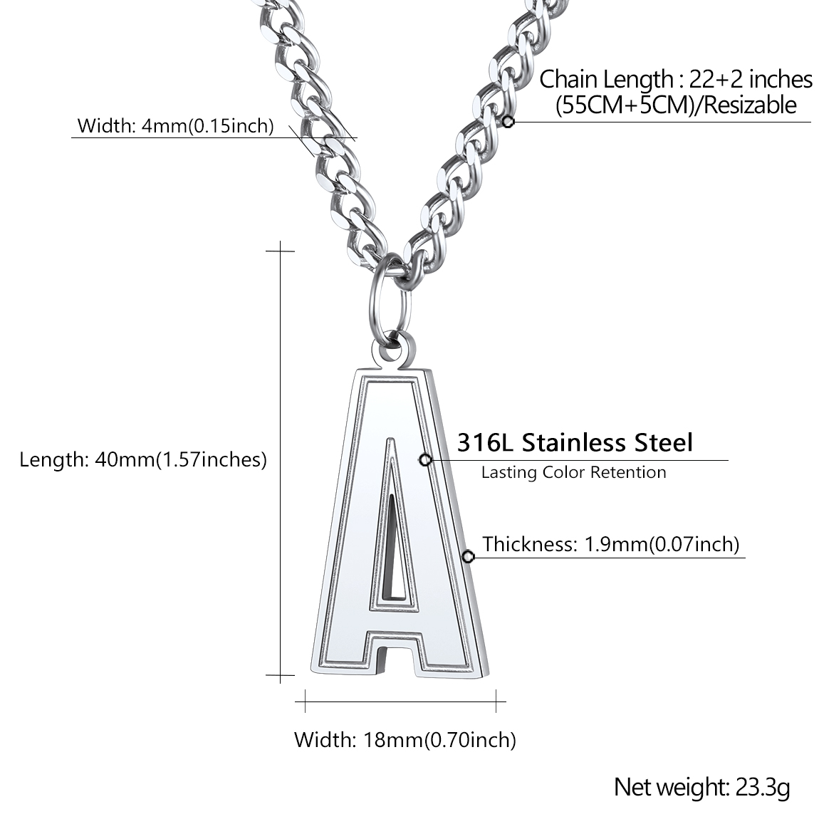  Letter Necklace Initial Adjustable Stainless Steel Chain Detail