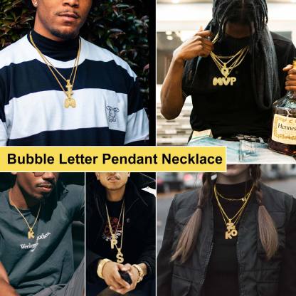 Custom Bubble Initial CZ Diamond Pendant Necklace with Letter