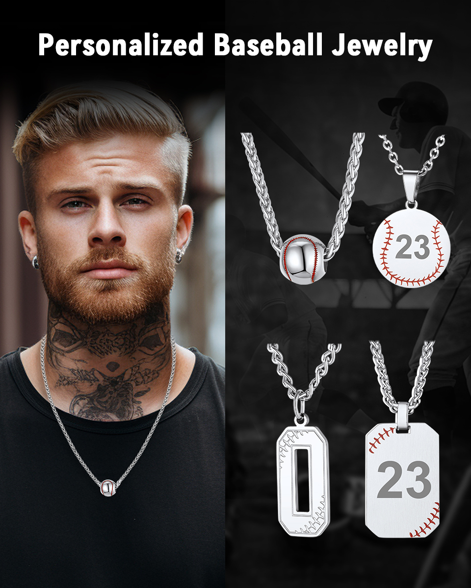  Custom Engravable Baseball Necklace Sports Pendant Wheat Chain For Men