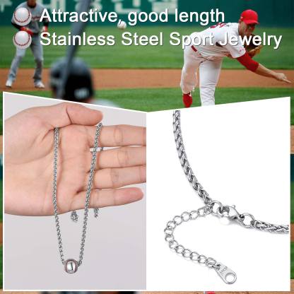  Custom Engravable Baseball Necklace Sports Pendant Wheat Chain For Men
