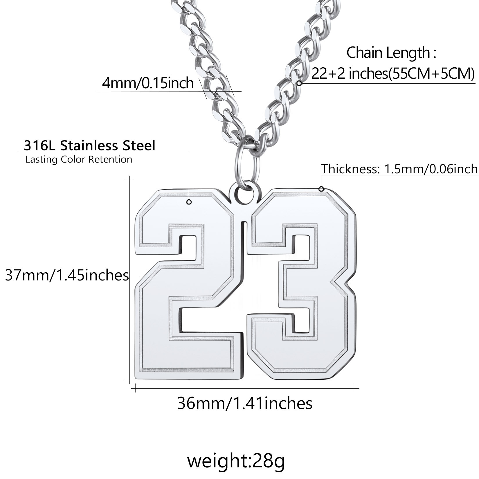 Custom Number Pendant Chain Necklace For Men