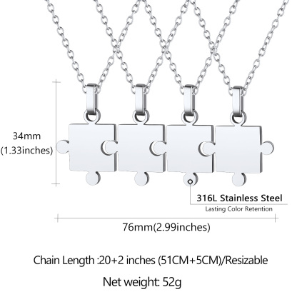 Custom Engraved Matching Puzzle BFF Necklace for Friends 4pcs size
