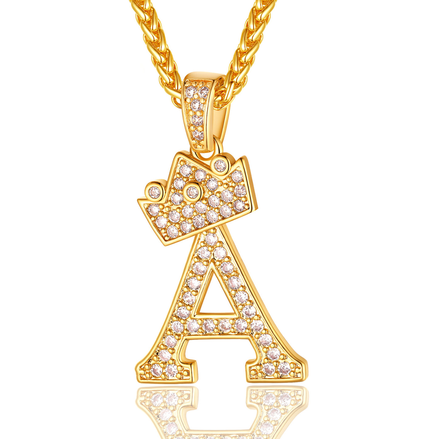 Initial A-Z 18K Gold Plated Crown Shiny Cubic Zirconia Monogram Pendant Necklace A