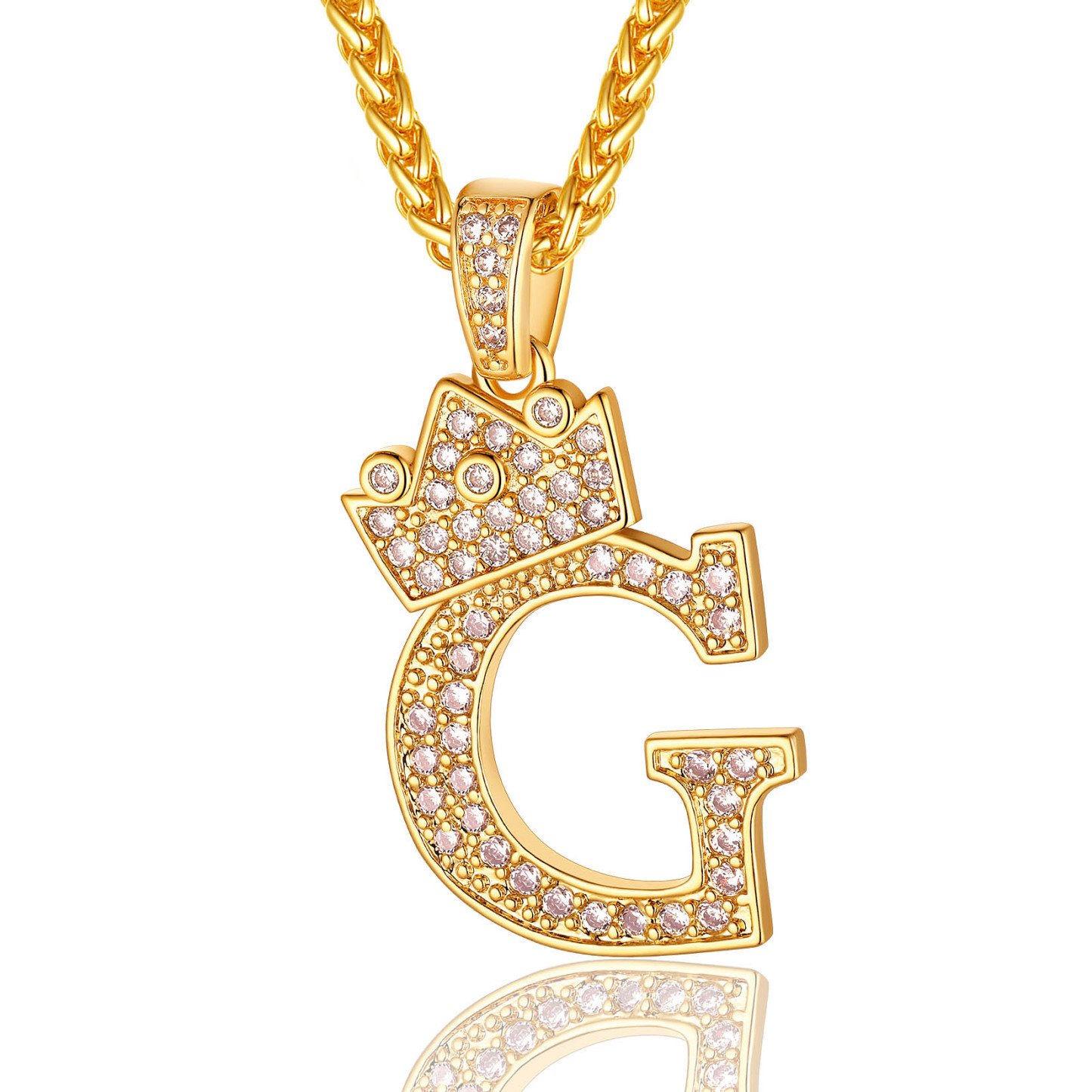 Initial A-Z 18K Gold Plated Crown Shiny Cubic Zirconia Monogram Pendant Necklace G