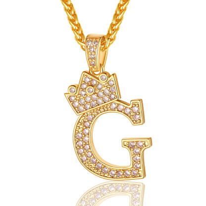 Initial A-Z 18K Gold Plated Crown Shiny Cubic Zirconia Monogram Pendant Necklace G