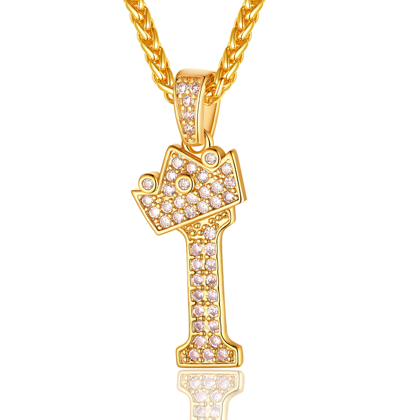Initial A-Z 18K Gold Plated Crown Shiny Cubic Zirconia Monogram Pendant Necklace I
