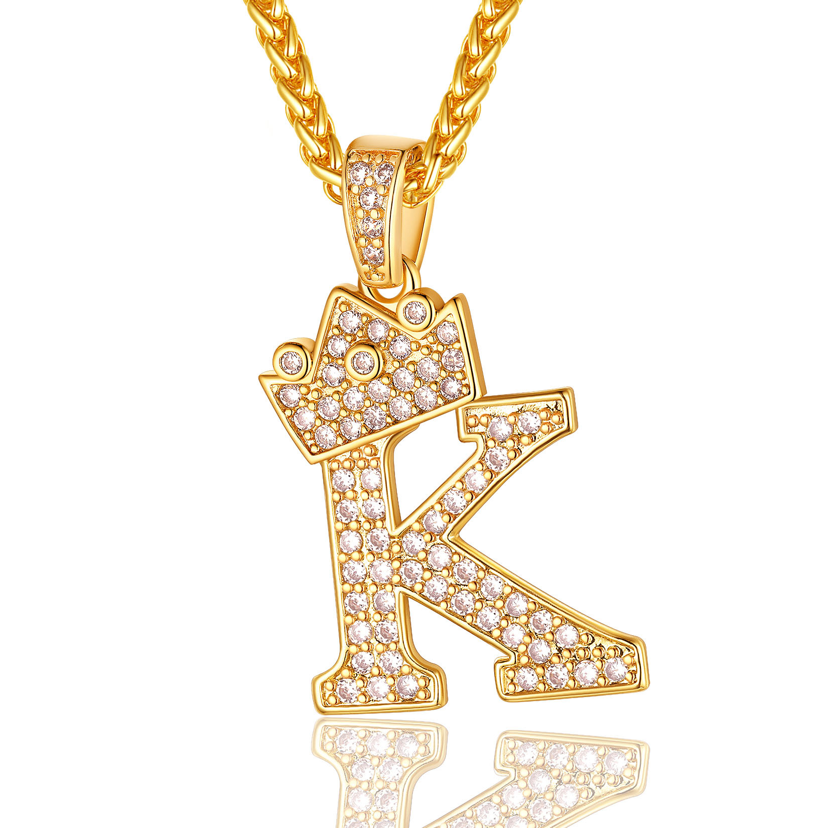 Initial A-Z 18K Gold Plated Crown Shiny Cubic Zirconia Monogram Pendant Necklace K