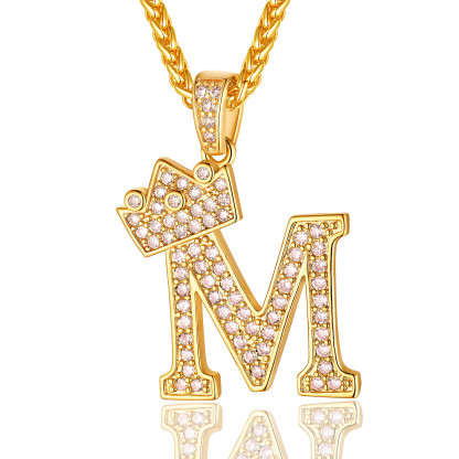 Initial A-Z 18K Gold Plated Crown Shiny Cubic Zirconia Monogram Pendant Necklace M