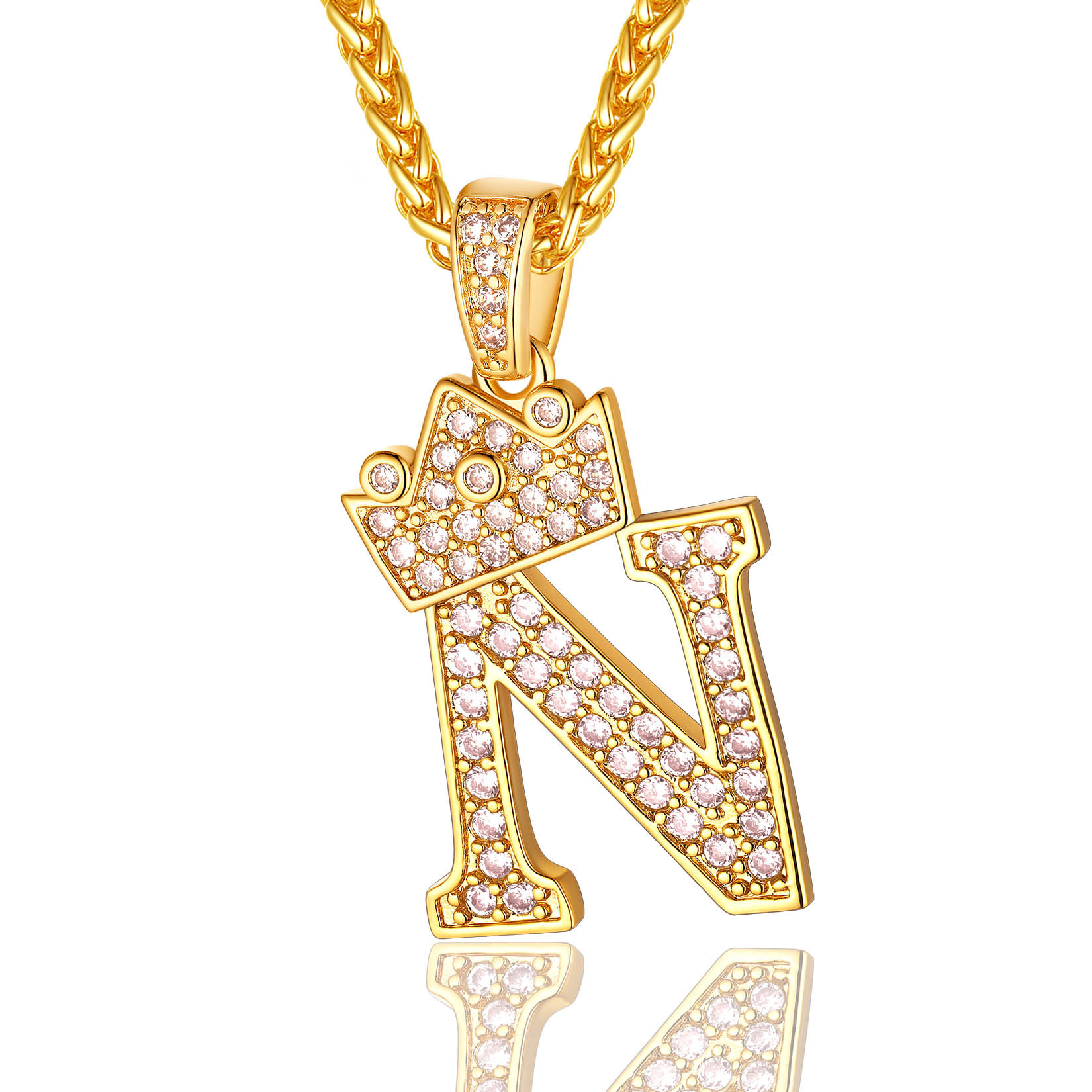 Initial A-Z 18K Gold Plated Crown Shiny Cubic Zirconia Monogram Pendant Necklace N