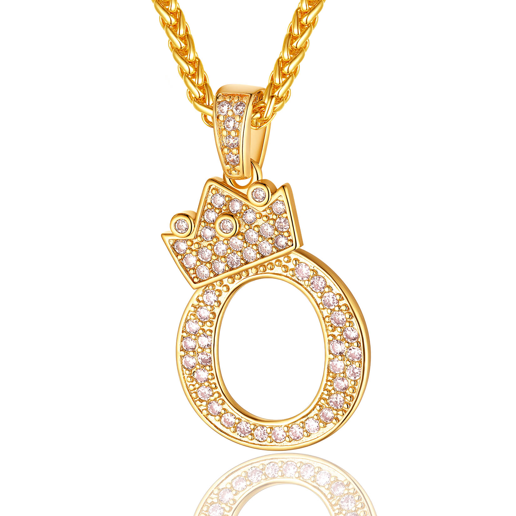 Initial A-Z 18K Gold Plated Crown Shiny Cubic Zirconia Monogram Pendant Necklace O